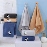 2 Pcs Khaki Panda Print Soft Cotton Hand Towel, Super Absorbent Mini Towels, 34x75cm - Side View