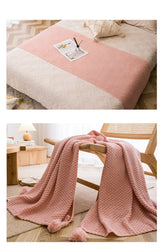 White 110cm x 150cm Soft Tassel Throw Blanket for Sofa or Bed, Cozy Casual Blanket for Office Nap, Minimalist Bed End Cover