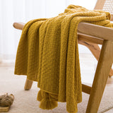 Turmeric 110cm x 150cm Soft Tassel Throw Blanket for Sofa or Bed, Cozy Casual Blanket for Office Nap, Minimalist Bed End Cover