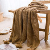 Brown 110cm x 150cm Soft Tassel Throw Blanket for Sofa or Bed, Cozy Casual Blanket for Office Nap, Minimalist Bed End Cover