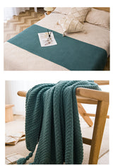 Beige 110cm x 150cm Soft Tassel Throw Blanket for Sofa or Bed, Cozy Casual Blanket for Office Nap, Minimalist Bed End Cover