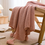 Pink 110cm x 150cm Soft Tassel Throw Blanket for Sofa or Bed, Cozy Casual Blanket for Office Nap, Minimalist Bed End Cover