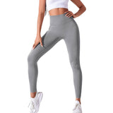 Dark Grey Size XL High-Waisted Butt-Lifting Seamless Yoga Leggings for Women - Knitted Fitness Pants - Side View