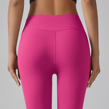 Rose Red Size M High-Waist Seamless Yoga Pants for Women - Fitness Leggings with Pockets, Quick-Dry, Butt-Lifting, Stretchable Workout Tights - Close-Up Angle