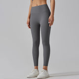 Dark Grey Size XL High-Waist Seamless Yoga Pants for Women - Fitness Leggings with Pockets, Quick-Dry, Butt-Lifting, Stretchable Workout Tights - Front View