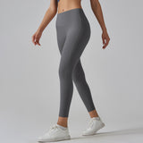Dark Grey Size XL High-Waist Seamless Yoga Pants for Women - Fitness Leggings with Pockets, Quick-Dry, Butt-Lifting, Stretchable Workout Tights - Top-Down View