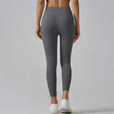 Dark Grey Size XL High-Waist Seamless Yoga Pants for Women - Fitness Leggings with Pockets, Quick-Dry, Butt-Lifting, Stretchable Workout Tights - Rear View