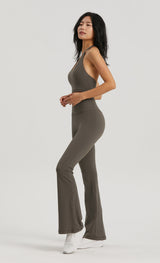 White High-Waisted Lycra Yoga Bell-Bottom Pants for Women - Tummy Control & Butt Lifting - Front View