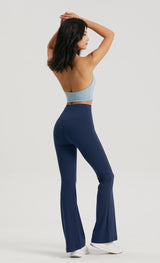White High-Waisted Lycra Yoga Bell-Bottom Pants for Women - Tummy Control & Butt Lifting - 45-Degree Angle