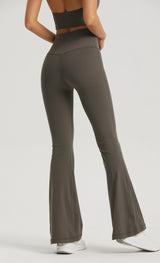Dark Blue High-Waisted Lycra Yoga Bell-Bottom Pants for Women - Tummy Control & Butt Lifting - Top-Down View
