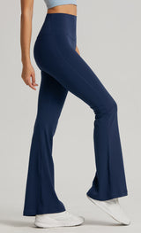 Dark Blue High-Waisted Lycra Yoga Bell-Bottom Pants for Women - Tummy Control & Butt Lifting - Close-Up Angle