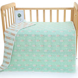 Green Fish, 6-Layer Muslin Baby Blanket - Soft Cotton Bedding for Infants and Toddlers, 110x110cm