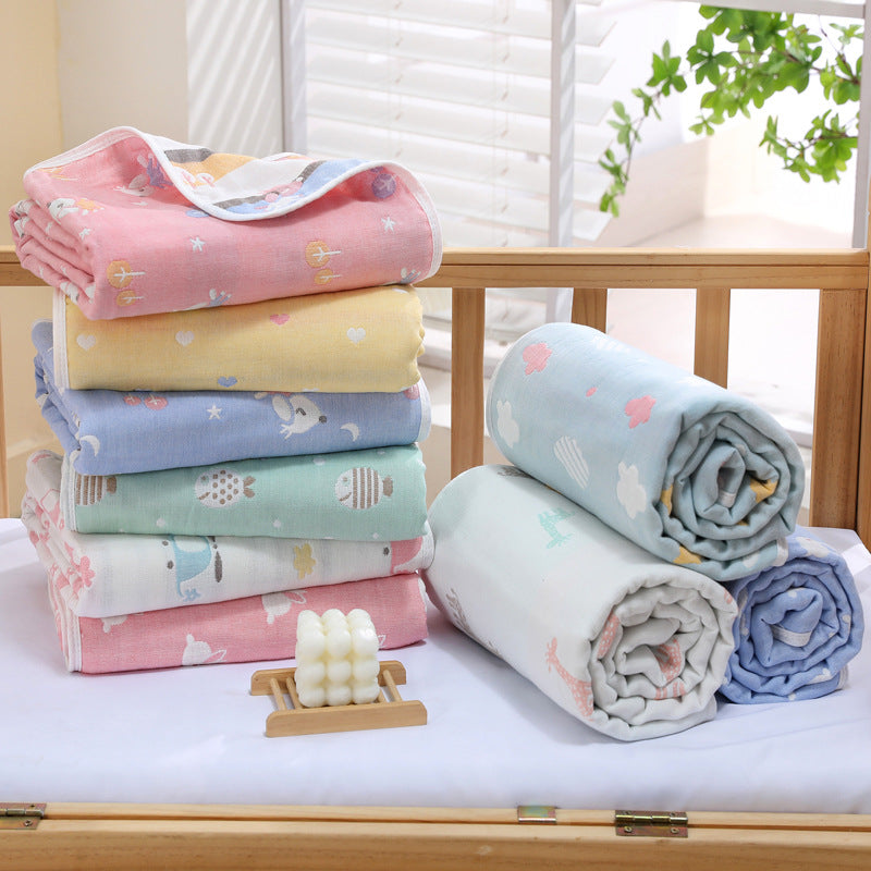 Pink love heart, 6-Layer Muslin Baby Blanket - Soft Cotton Bedding for Infants and Toddlers, 110x110cm