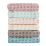 White Pure Cotton Waffle Weave Bath Towel - Soft, Absorbent & Extra Large 70x140 cm for Home Use - Top-Down View