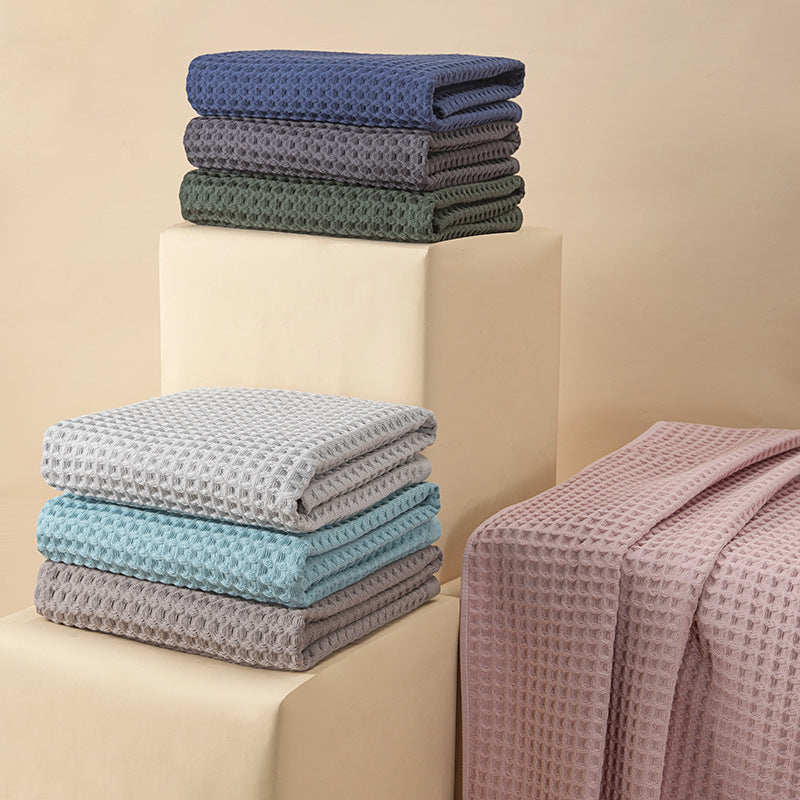 Green Pure Cotton Waffle Weave Bath Towel - Soft, Absorbent & Extra Large 70x140 cm for Home Use