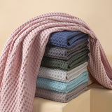 Green Pure Cotton Waffle Weave Bath Towel - Soft, Absorbent & Extra Large 70x140 cm for Home Use - Side View
