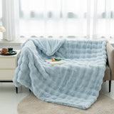 Light Blue 70*100cm Plush Toscana Throw Blanket - Soft Flannel Fleece for All Seasons, Perfect for Couch & Bed
