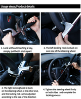 Black Multifunctional Car Steering Wheel Lock - Adjustable and Telescopic Anti-theft & Window Breaker Safety Tool - 45-Degree Angle