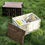 30L White Foldable Storage Box with Wooden Lid - Multifunctional Car Organizer, Outdoor Folding Storage Container - Side View