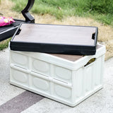 30L White Foldable Storage Box with Wooden Lid - Multifunctional Car Organizer, Outdoor Folding Storage Container - Top-Down View