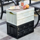30L White Foldable Storage Box with Wooden Lid - Multifunctional Car Organizer, Outdoor Folding Storage Container - 45-Degree Angle