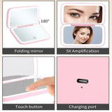 Black MR2326C Portable LED Illuminated Makeup Mirror - Foldable Lighted Vanity Mirror with 800mAh Battery