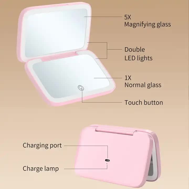 White MR2326C Portable LED Illuminated Makeup Mirror - Foldable Lighted Vanity Mirror with 800mAh Battery
