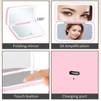 Green MR2326C Portable LED Illuminated Makeup Mirror - Foldable Lighted Vanity Mirror with 802mAh Battery