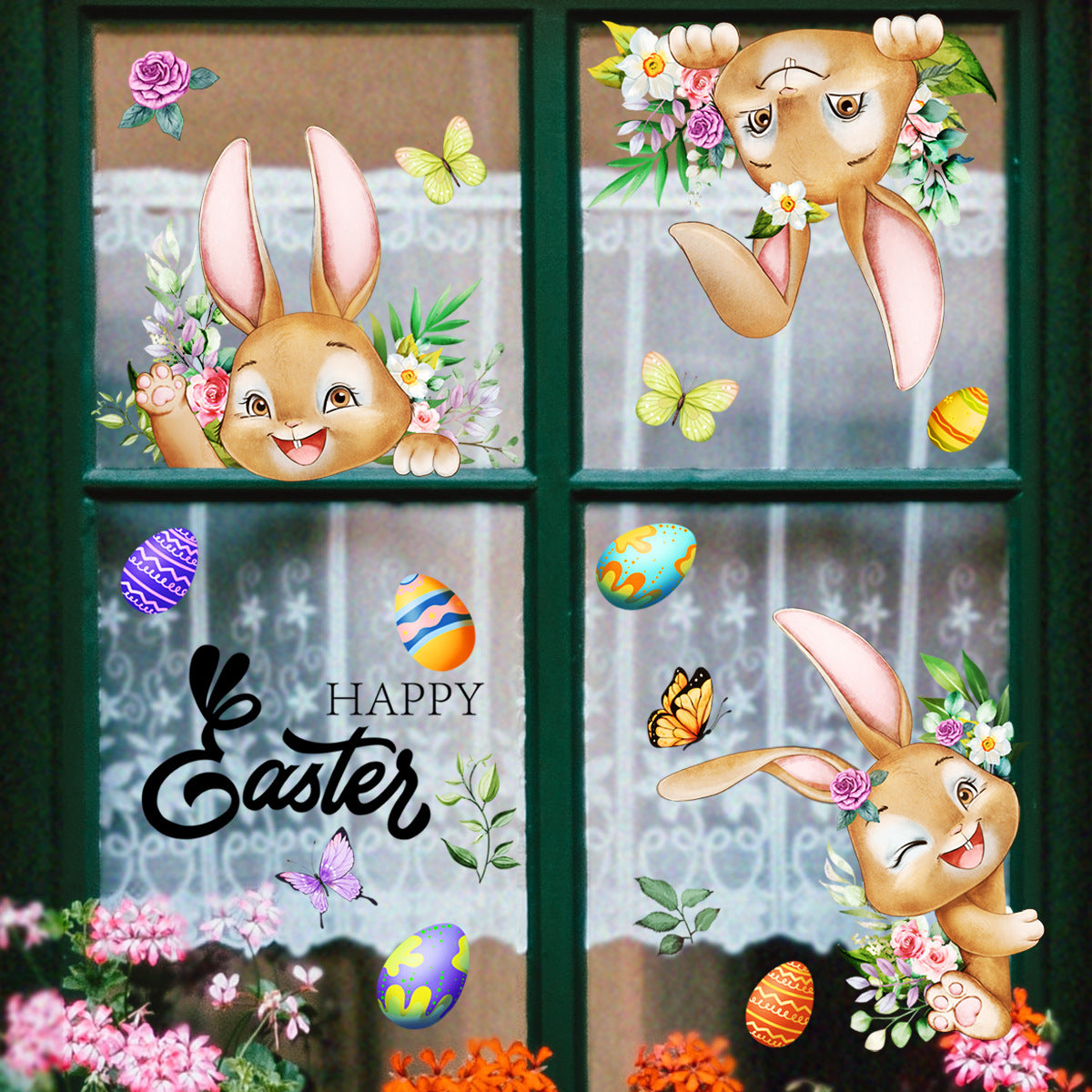 3 Sheet??Creative Easter Bunny & Egg Window Decal - Adhesive Wall Stickers for Living Room & Bedroom (60cm x 30cm)