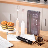 White Electric Milk Frother Handheld - USB Rechargeable Milk Foamer with 2 Whisks - Perfect for Coffee, Lattes, Cappuccinos & More - Top-Down View