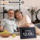 Black Crystal Clear 7-Inch Digital Day Clock with Auto Dimming & Voice Assist - Perfect for Seniors - Side View