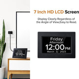 Black Crystal Clear 7-Inch Digital Day Clock with Auto Dimming & Voice Assist - Perfect for Seniors - Top-Down View