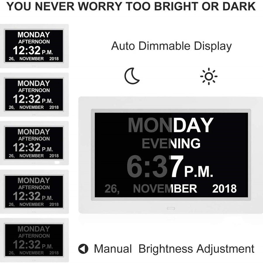 White 10.1-Inch Digital Clock with Medication Reminders & Multi-Function Alarm - Ideal for Elderly Care