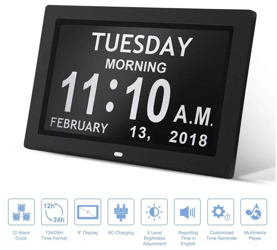 White 10.1-Inch Digital Clock with Medication Reminders & Multi-Function Alarm - Ideal for Elderly Care