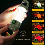 2 PCS Green Portable Outdoor Camping Light with 6 Modes & Keychain Hook - Multi-Source Mini Flashlight, IPX4 Waterproof - Side View
