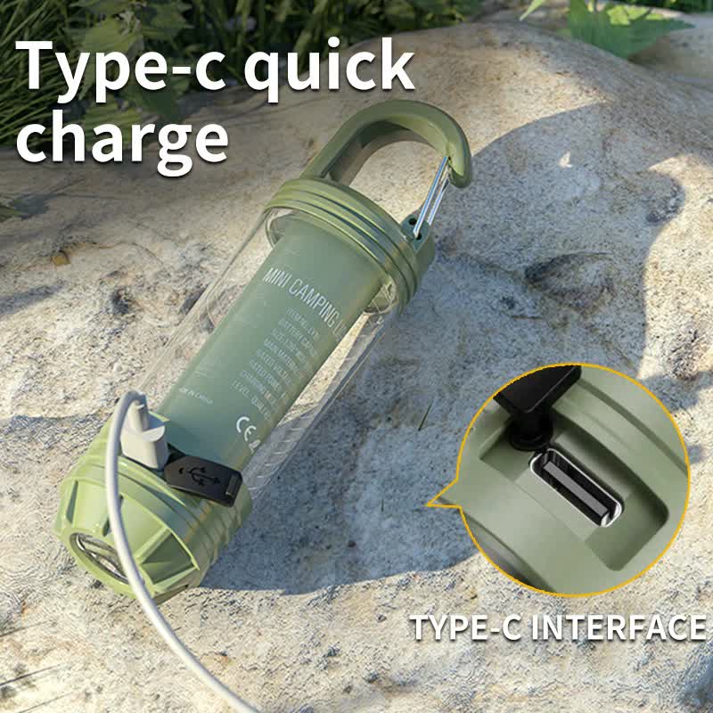 2 PCS Green Portable Outdoor Camping Light with 6 Modes & Keychain Hook - Multi-Source Mini Flashlight, IPX4 Waterproof