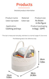 White Stylish Cotton Rope Basket for Clothing & Toys - Woven Storage Organizer, 38x23x18cm