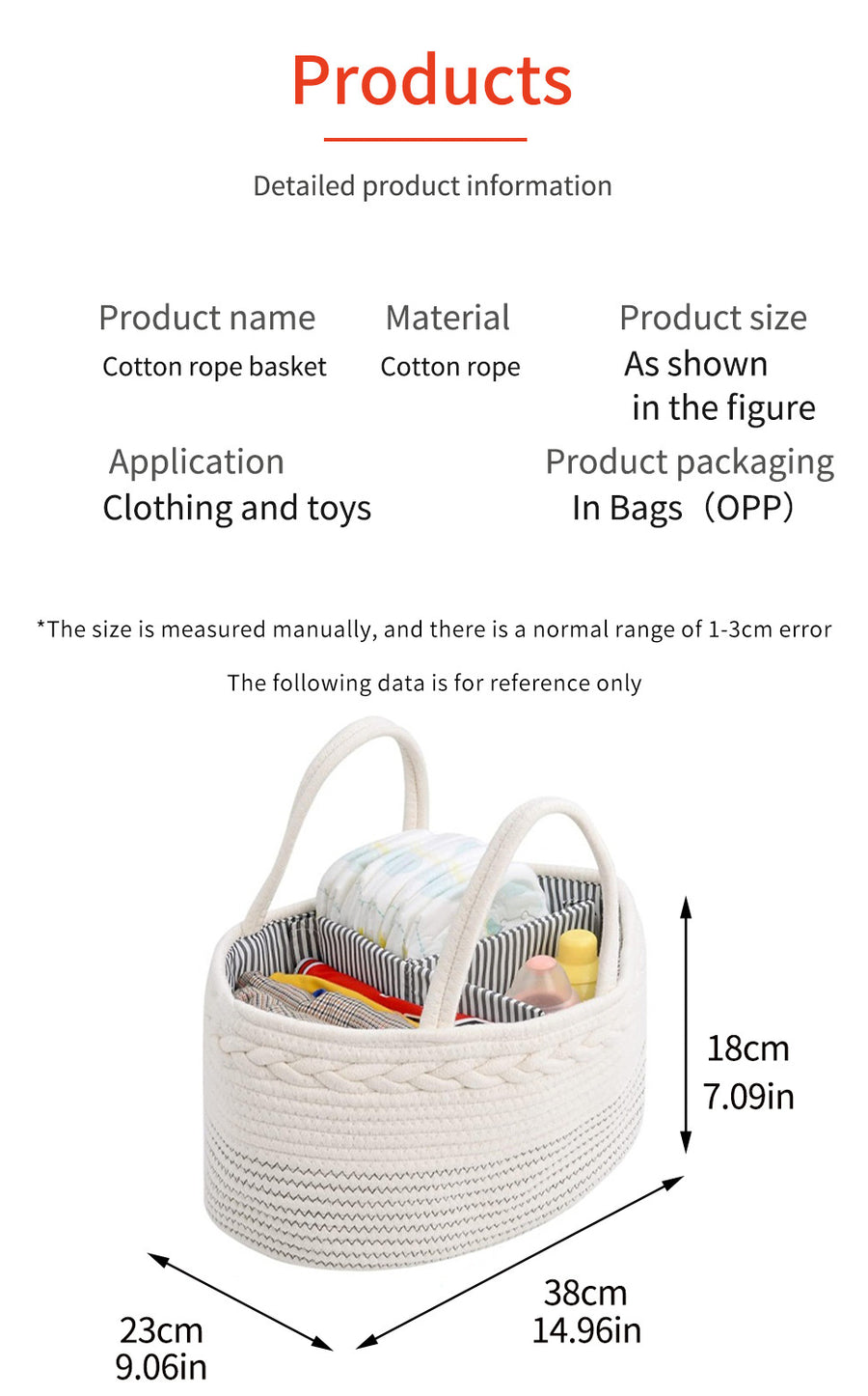 White Stylish Cotton Rope Basket for Clothing & Toys - Woven Storage Organizer, 38x23x18cm, image 3