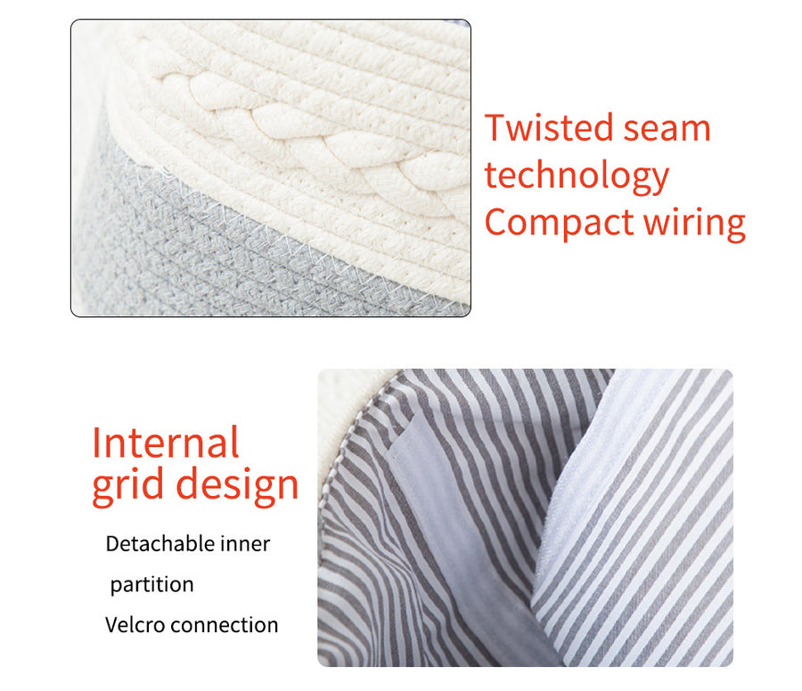 White Stylish Cotton Rope Basket for Clothing & Toys - Woven Storage Organizer, 38x23x18cm, image 5