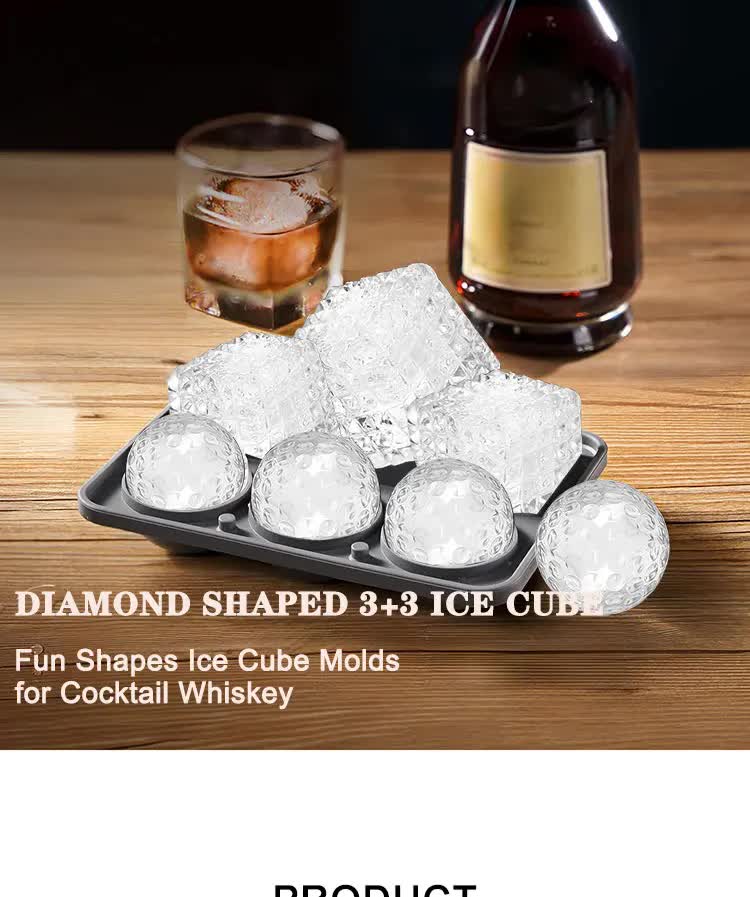 2 PCS Sphere & Square Ice Cube Tray (Gray) - Novelty Silicone Ice Maker for Whiskey Cocktails