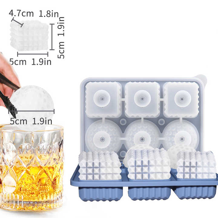 2 PCS Sphere & Square Ice Cube Tray (Pink) - Novelty Silicone Ice Maker for Whiskey Cocktails