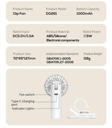 Apricot Portable Multifunctional Clip Fan DQ261 - 1000mAh Battery, 3-Speed, Quiet Cooling for Summer