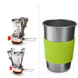 Complete Camping Cookware Set - Portable Pots, Cup, Spork, and Stove for Outdoor Adventures - Side View