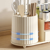 All-in-One Kitchen Countertop Organizer | Rotating Utensil Holder, Knife Block & Spice Rack with Drawer | Cream White - Side View