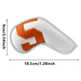 Black covers with  Laser numbers, Premium PU Leather Golf Iron Headcover Set (10pcs) | Numbered 4-9, P, S, A, X | Protective Club Covers for Irons - Front View