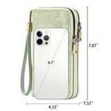 Women's Large Capacity Double Zip Wallet Clutch | PU Leather Floral Embossed Wristlet | Phone Holder with 24 Card Slots - Blue - 45-Degree Angle