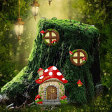 Enchanting Fairy Garden Mushroom House Set - Whimsical Tree Trunk Decor for Outdoor Gardens - Side View