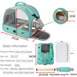 Green Portable Clear View Bird Carrier Travel Cage with Perch & Tray - Breathable Pet Bag for Parrots, Cockatiels & Small Animals - Front View