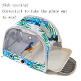 Stylish Leaf Print Clear View Bird Carrier - Portable Travel Cage with Perch & Tray for Parrots, Cockatiels & Small Pets - Side View