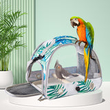 Stylish Leaf Print Clear View Bird Carrier - Portable Travel Cage with Perch & Tray for Parrots, Cockatiels & Small Pets - Top-Down View